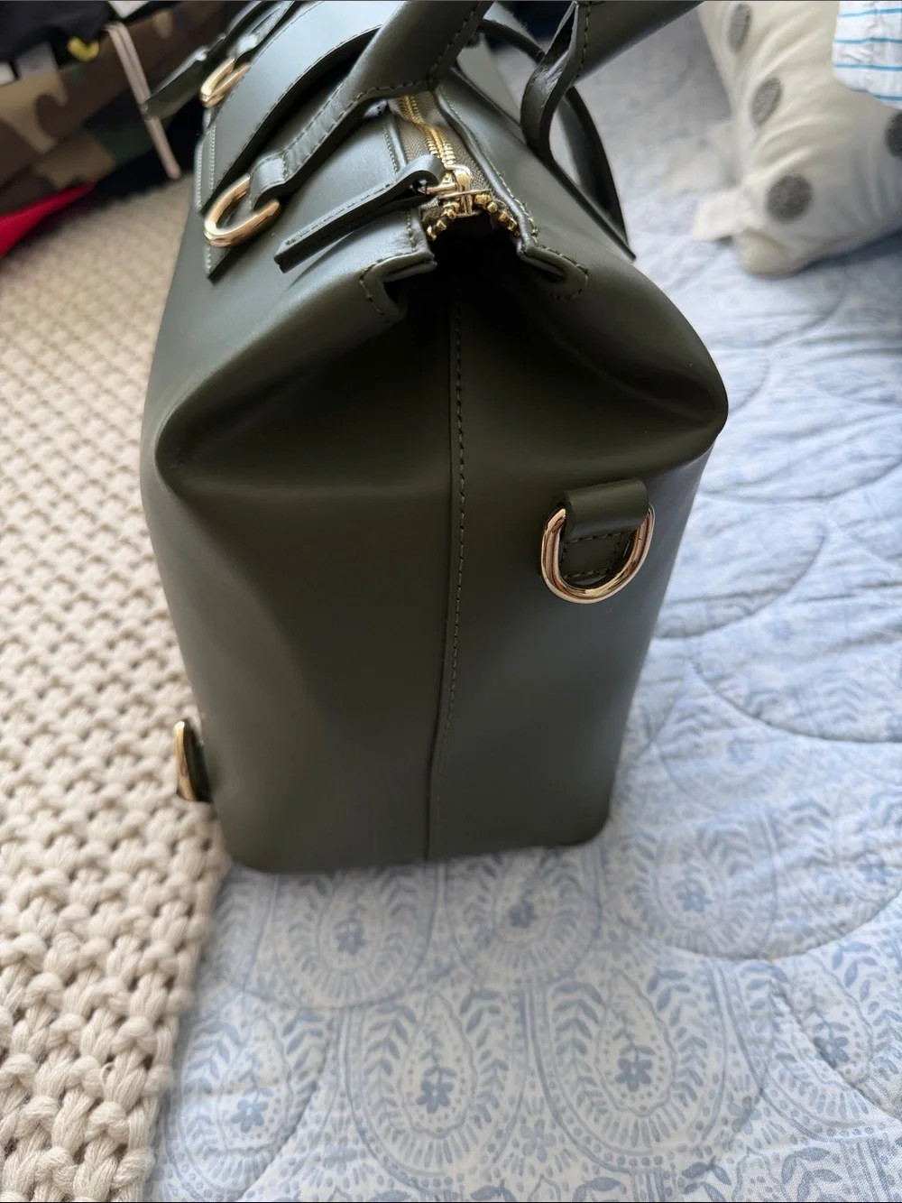 SILVER & RILEY Olive Green Structured Top-Handle Satchel